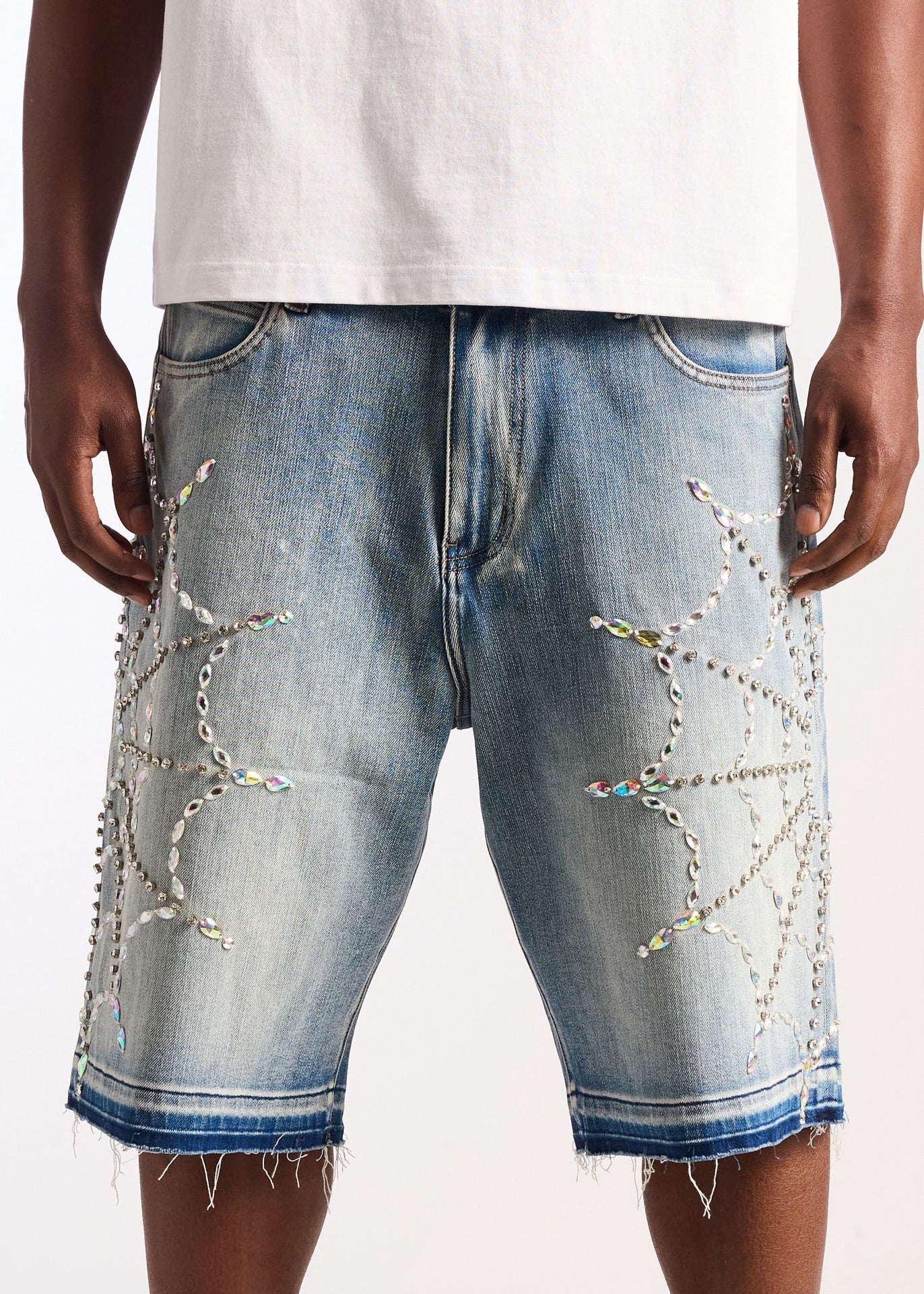 Embellish - Crystal Web Jorts - Blue — front view