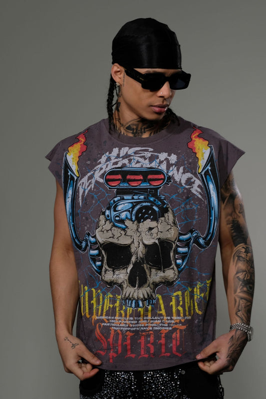 Eleve - Supercharged Spirit Sleeveless Tee - Charcoal — front view