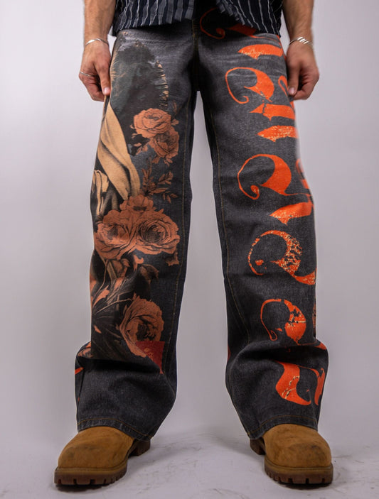 Armor Jeans - Digital Print Baggy Jeans - Black — front view