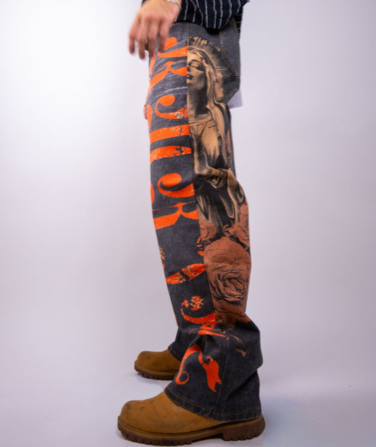 Armor Jeans - Digital Print Baggy Jeans - Black — front view