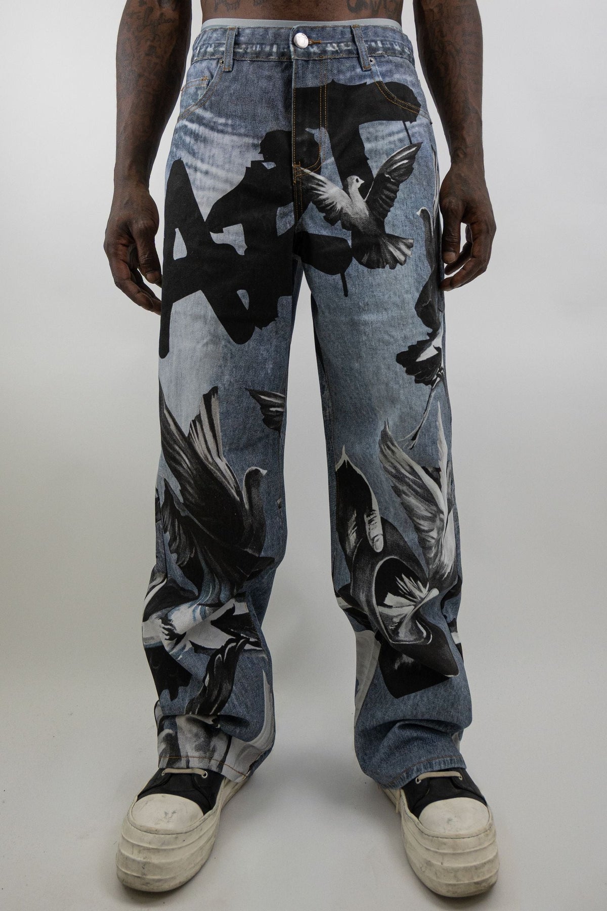 Armor Jeans - Digital Print Baggy Jeans - LT Blue — front view