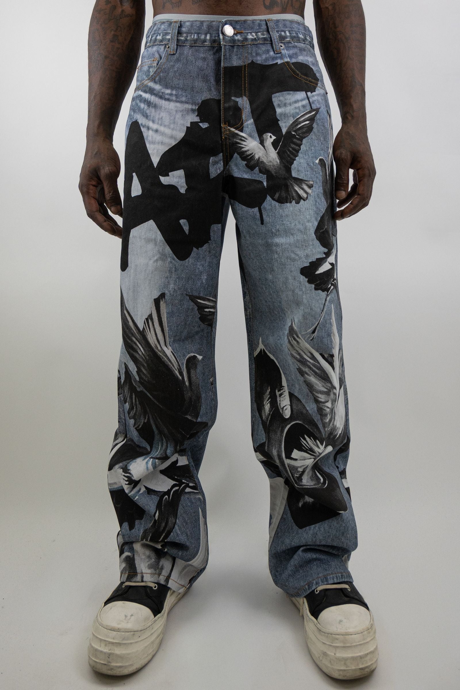 Armor Jeans - Digital Print Baggy Jeans - LT Blue — front view