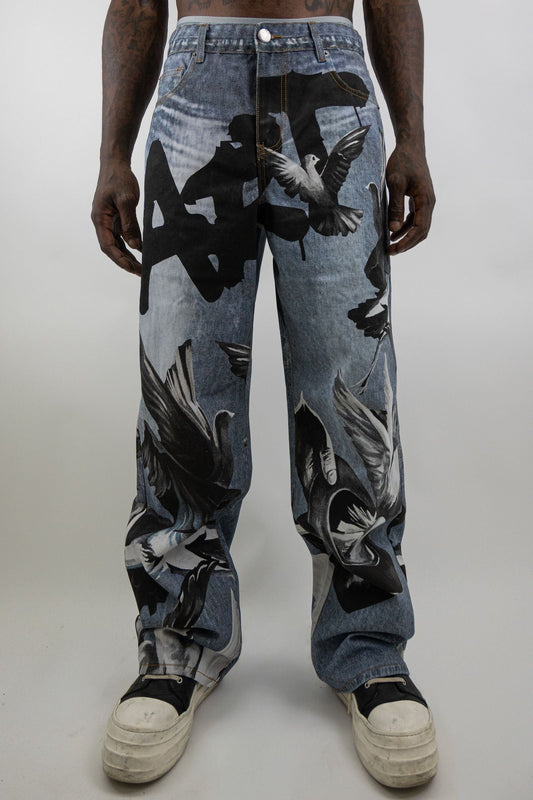 Armor Jeans - Digital Print Baggy Jeans - LT Blue — front view