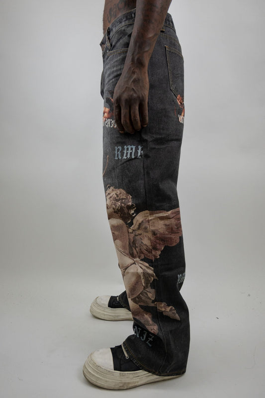 Armor Jeans - Digital Print Baggy Jeans - Black — front view