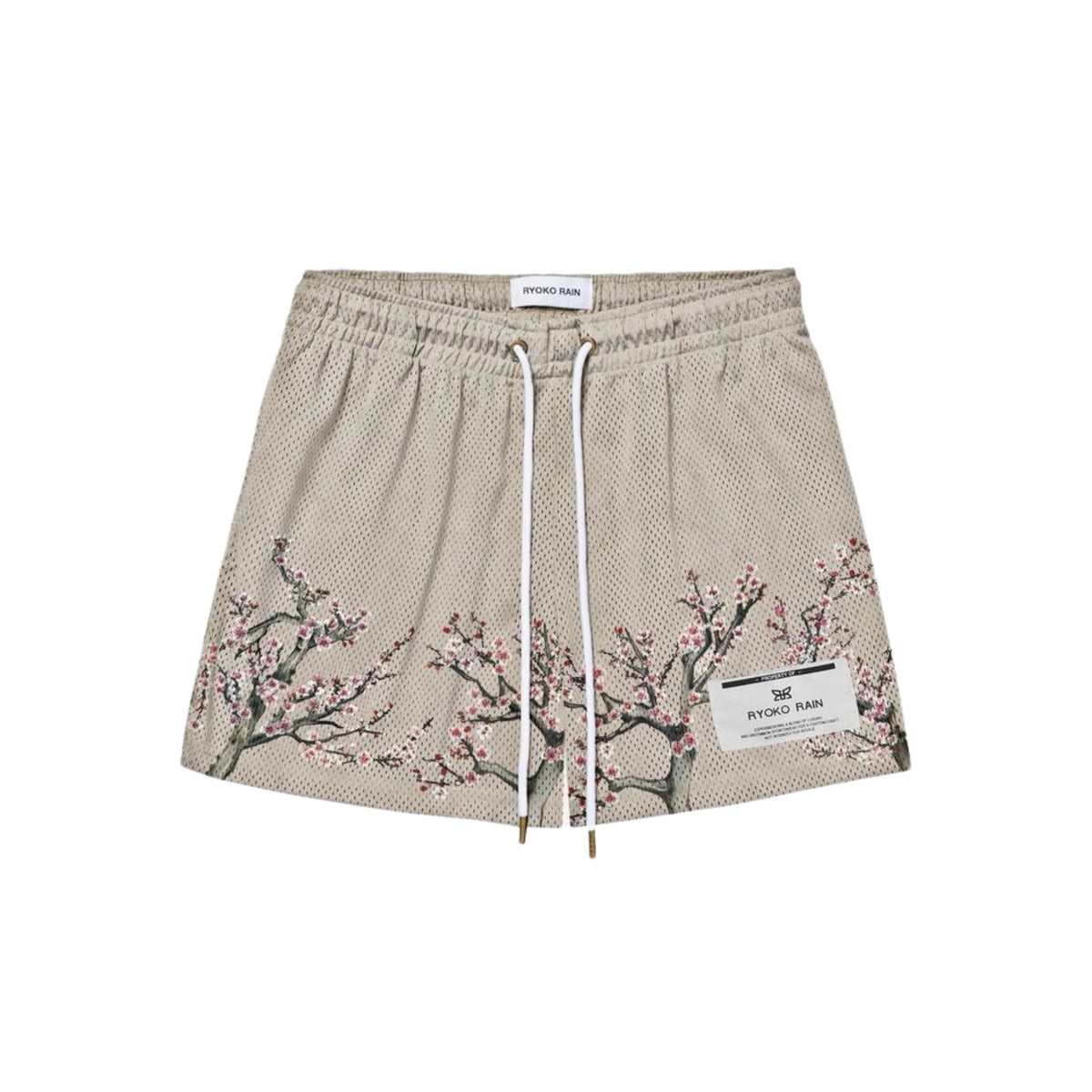 Ryoko Rain Cherry Blossom Mesh Shorts - Cream — front view
