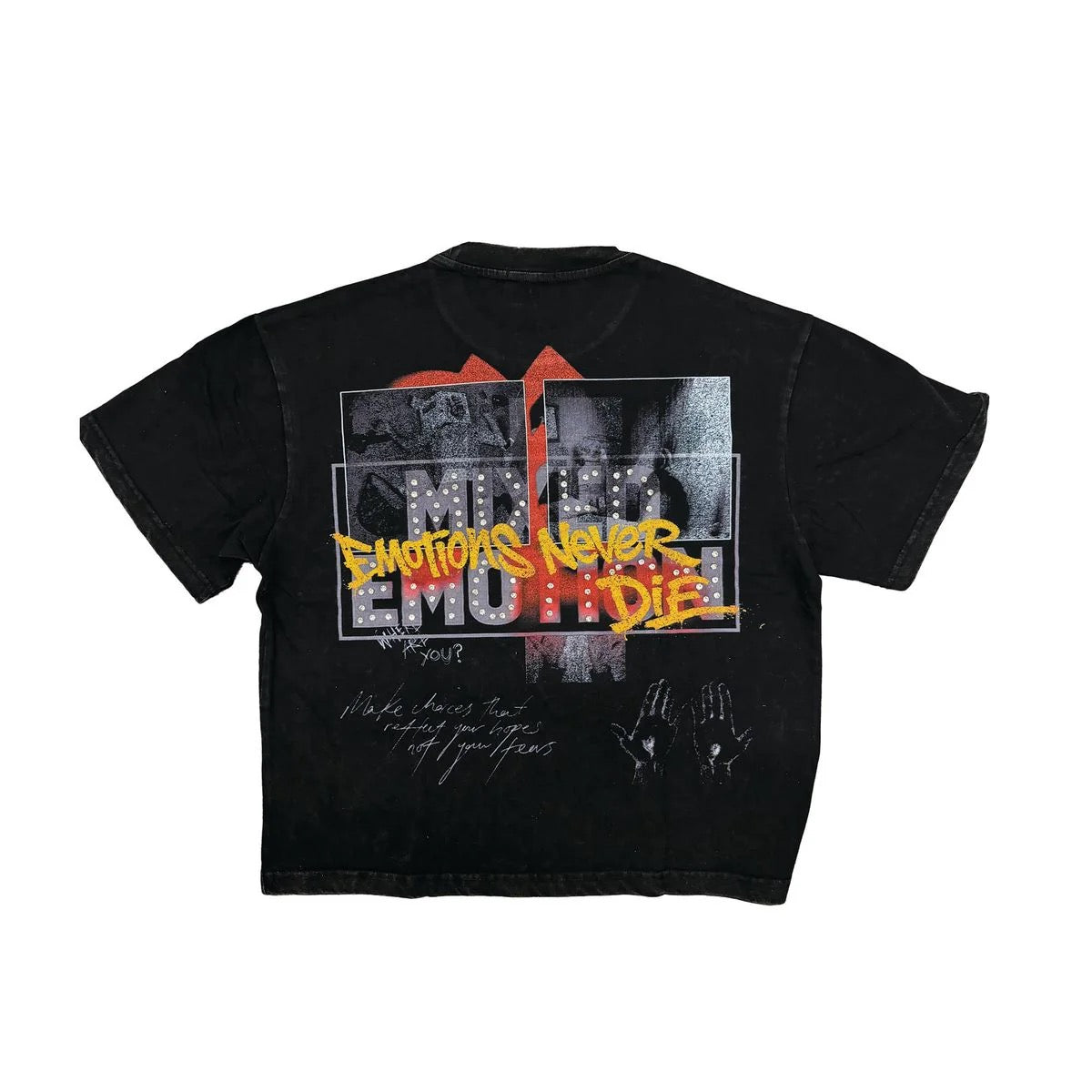 Mixed Emotion Emotion Rhinestone Tee - Black — front view