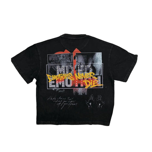 Mixed Emotion Emotion Rhinestone Tee - Black — front view