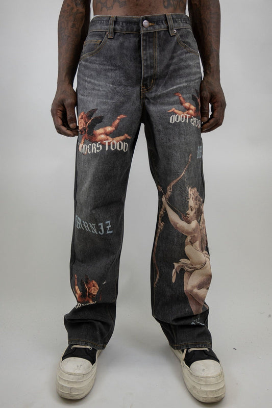 Armor Jeans - Digital Print Baggy Jeans - Black — front view