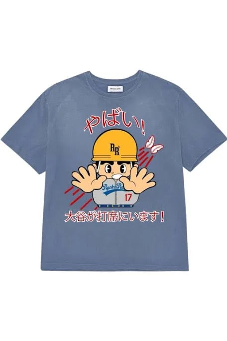 Ryoko Rain Yabai! Mascot Tee - Faded Blue — front view